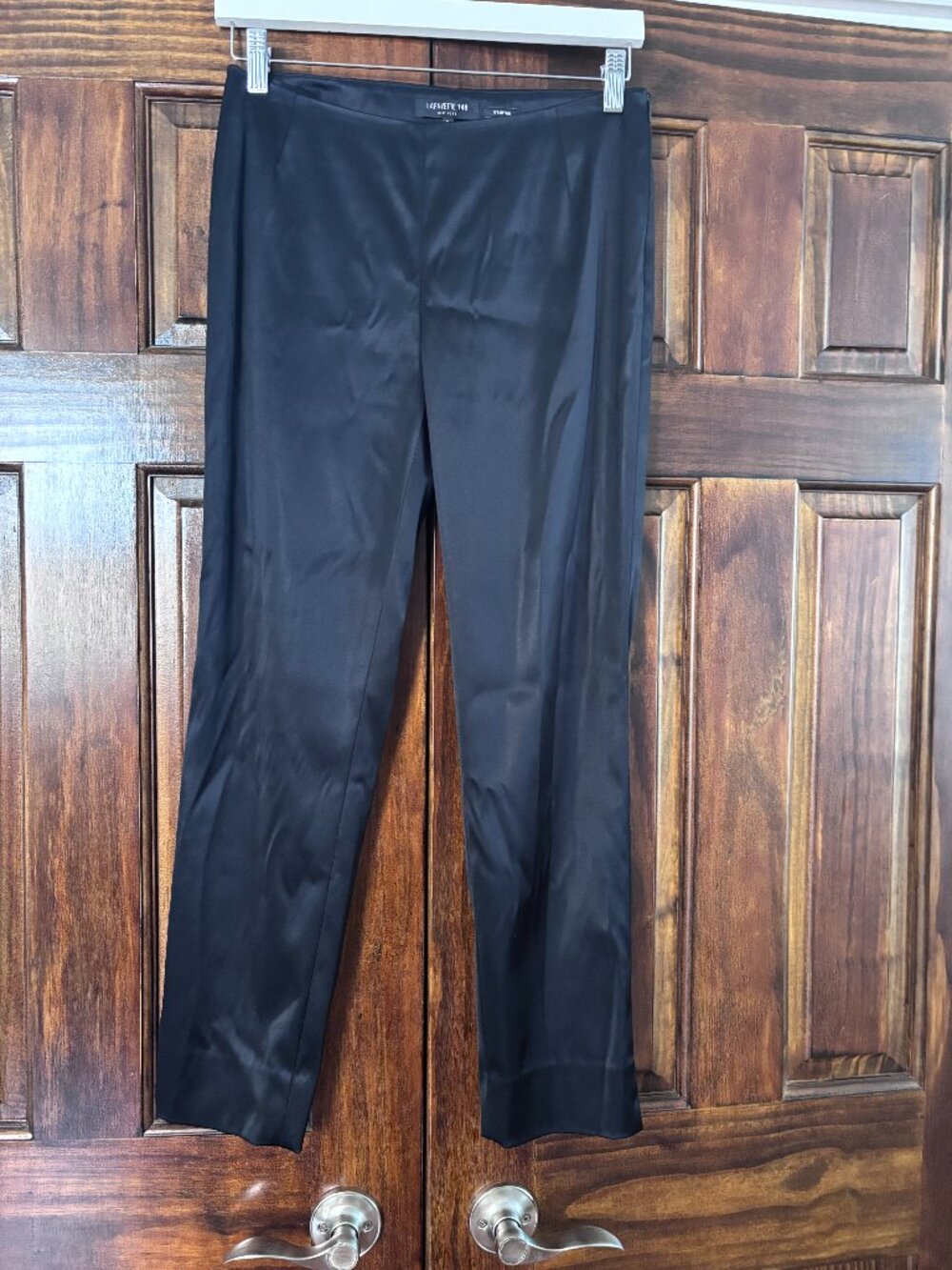 Lafayette 148 Stanton Black Satin Stretch Pants Size 2
